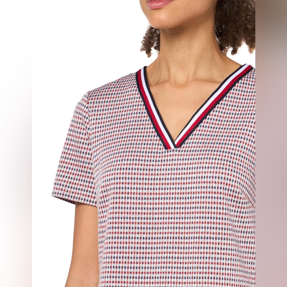 Tommy Hilfiger Shift Dress Short Sleeved Red White Blue Houndstooth Pattern 14